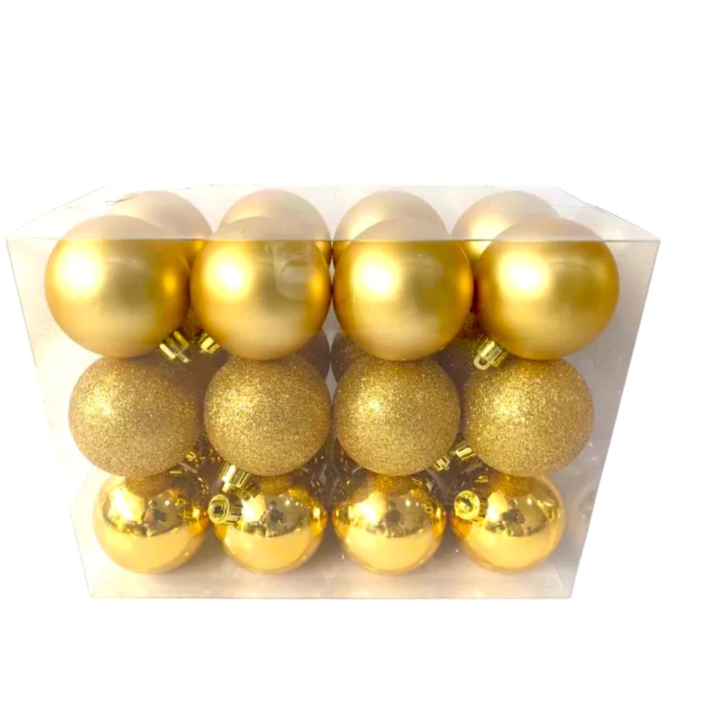 Christmas Xmas Holidays Pack of 24 Gold Ornaments Glitter Matte Solid